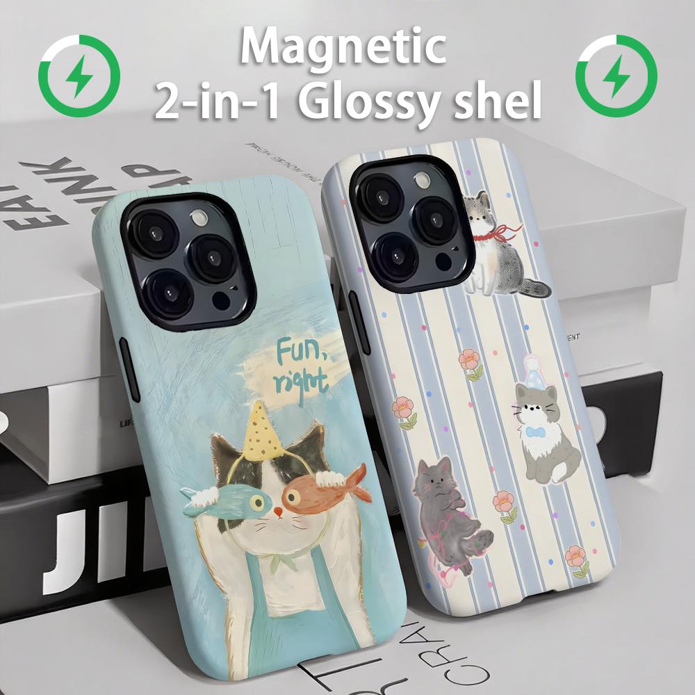 Apple Iphone 15 - 귀여운 고양이와 강아지 마그네틱 2-in-1 광택