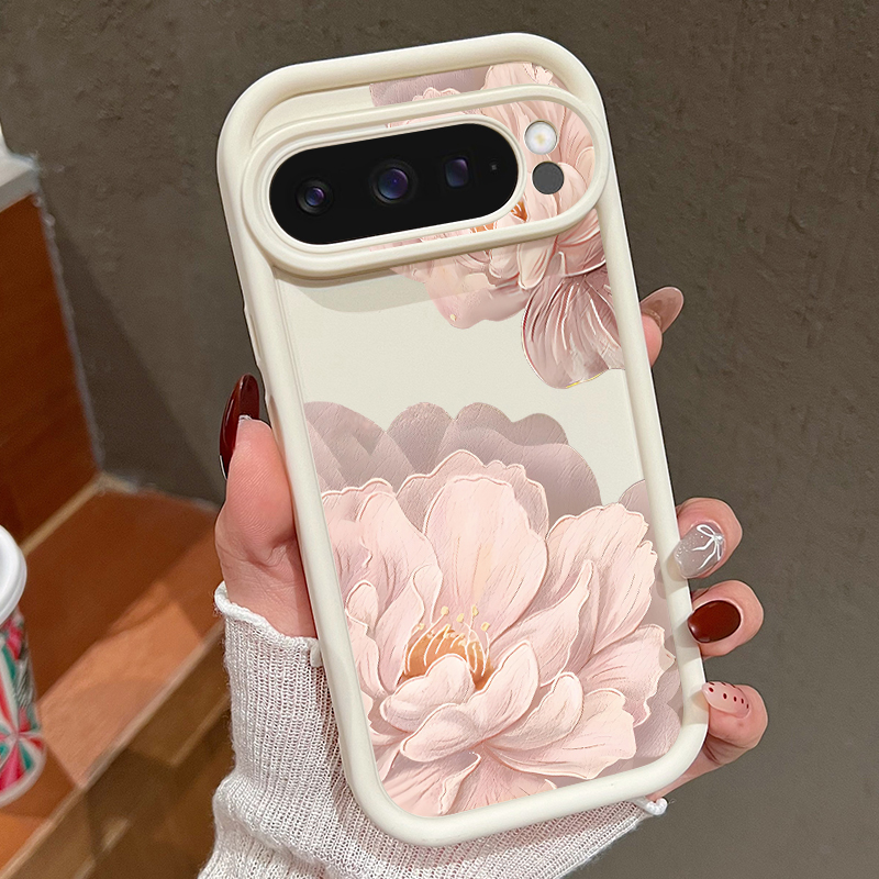 Google Pixel 9 - 핑크 꽃무늬 소프트 TPU 폰 케이스