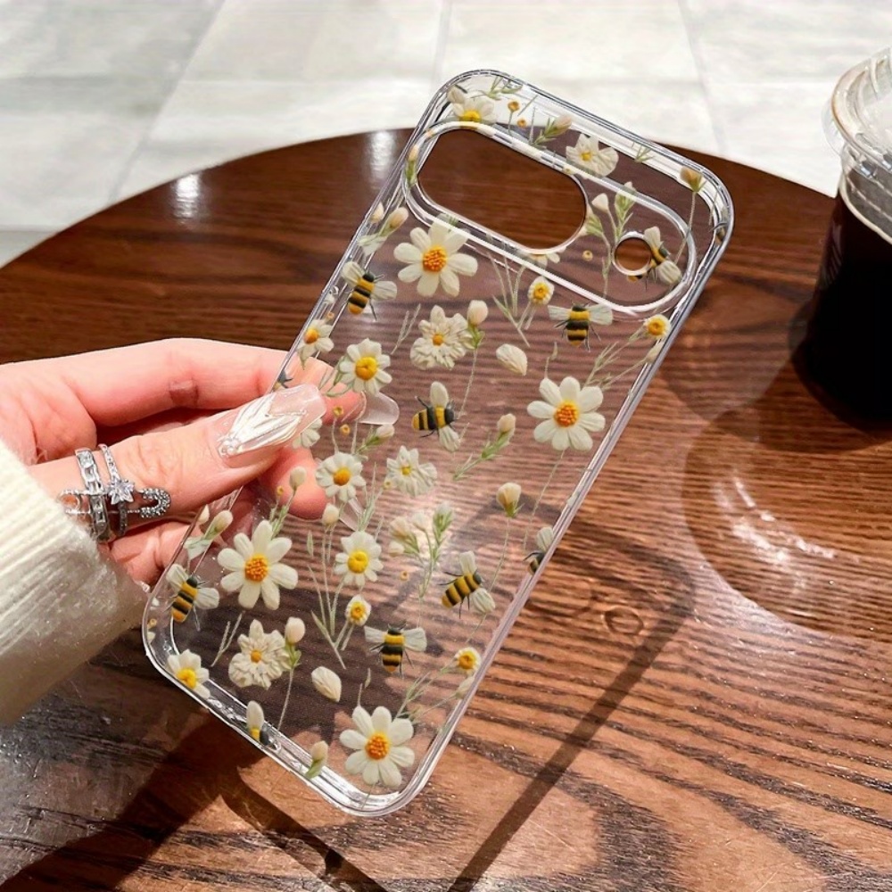 Google Pixel 9 - 귀여운 꿀벌 꽃무늬 소프트 투명 폰